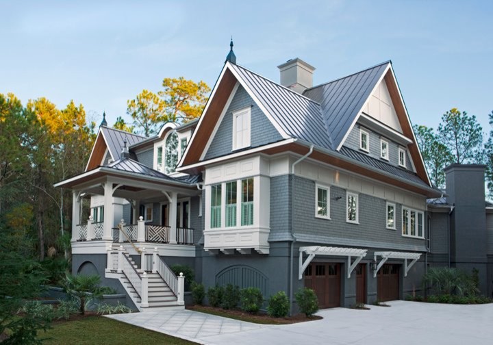 box bay window Exterior Tropical with blue house white windows
