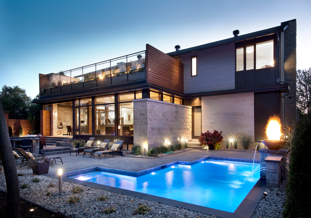 Abloom for Contemporary Pool with Fire Feature