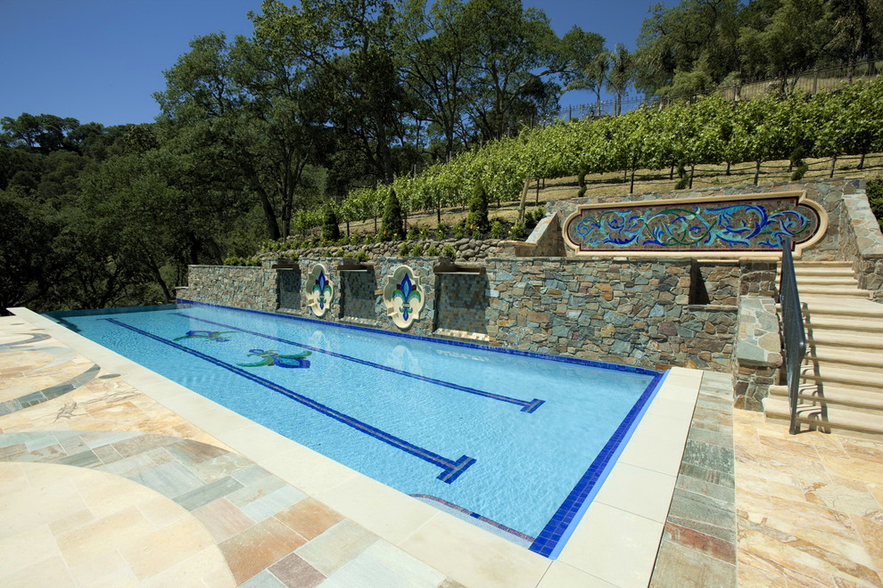 Alamo Glass for Mediterranean Pool with Napa Valley Cast Stone