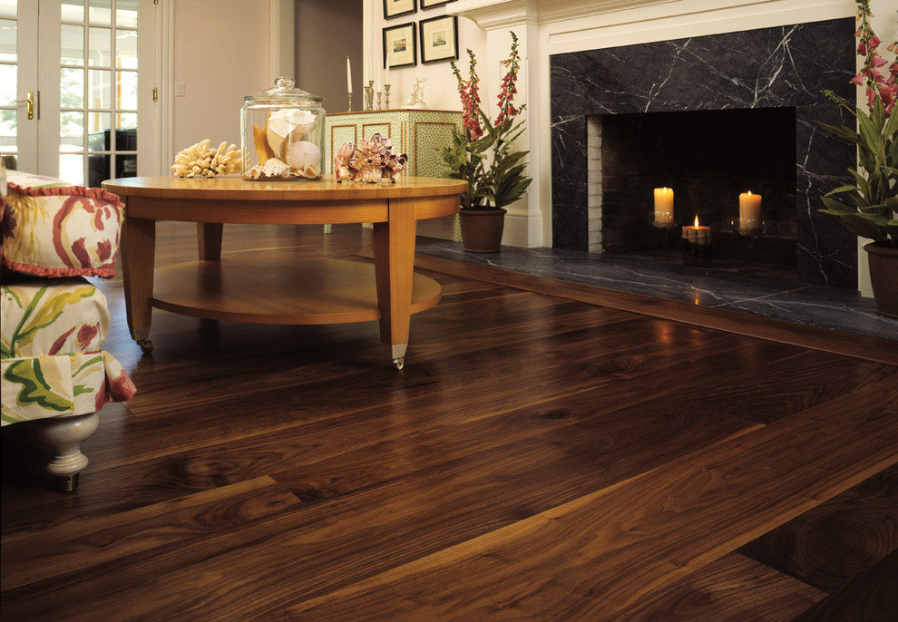 American Heritage Billiards for Traditional Living Room with Walnut Flooring