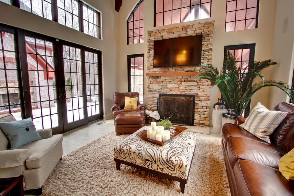 Ashley Furniture Indianapolis for Traditional Family Room with Brown Leather