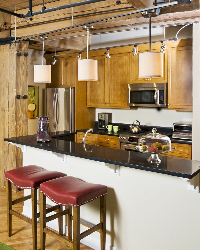 Barstool Chicago for Eclectic Kitchen with Stainless Steel Appliances