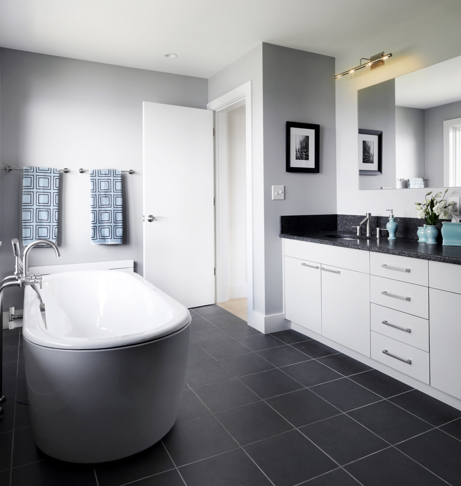 Benjamin Moore Coventry Gray for Contemporary Bathroom with Oval Bath