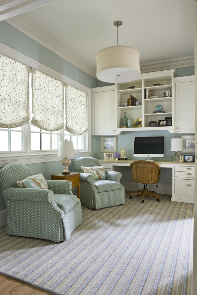 Benjamin Moore Tranquility for Traditional Home Office with Mixed Patterns