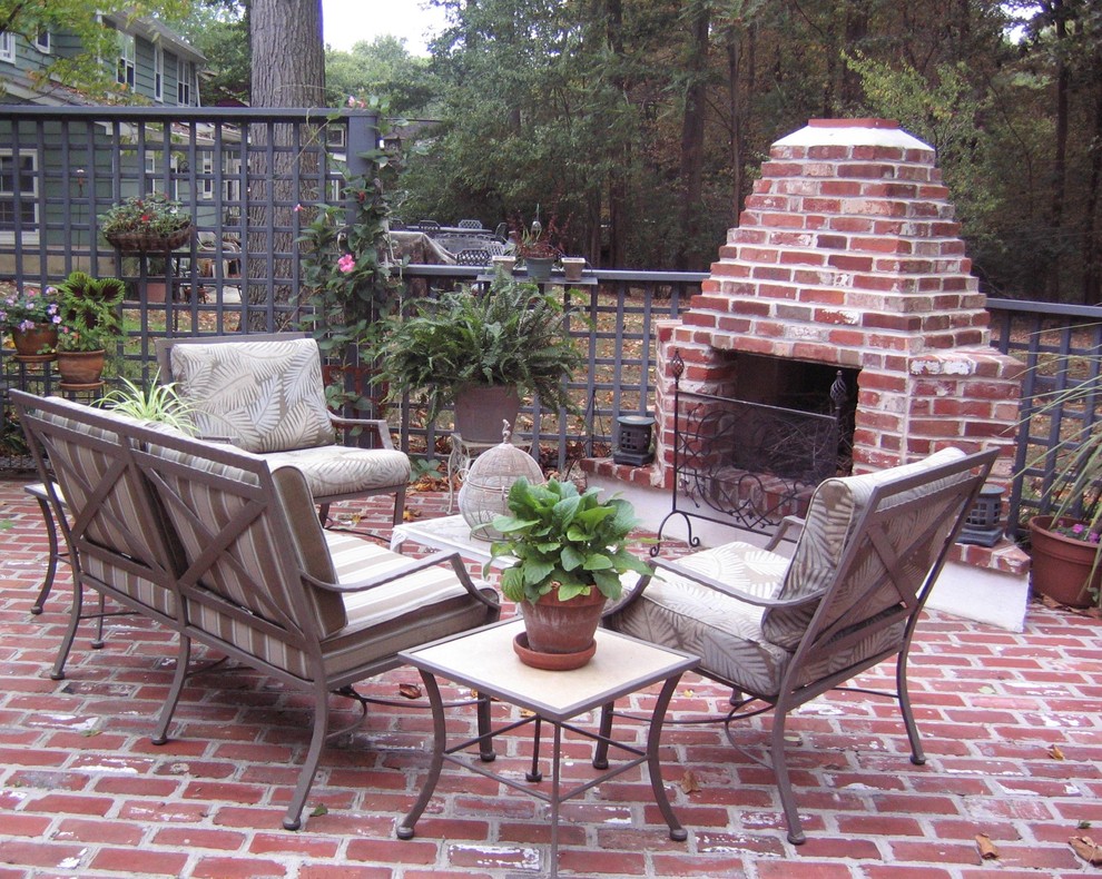 Brick Fireplace Makeover for Traditional Patio with Brick Barbecue