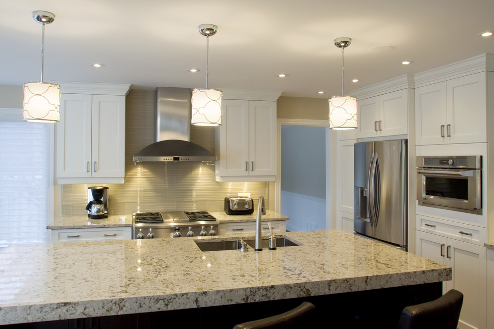 Cambria Countertops for Contemporary Kitchen with Two Tone Cabinetry