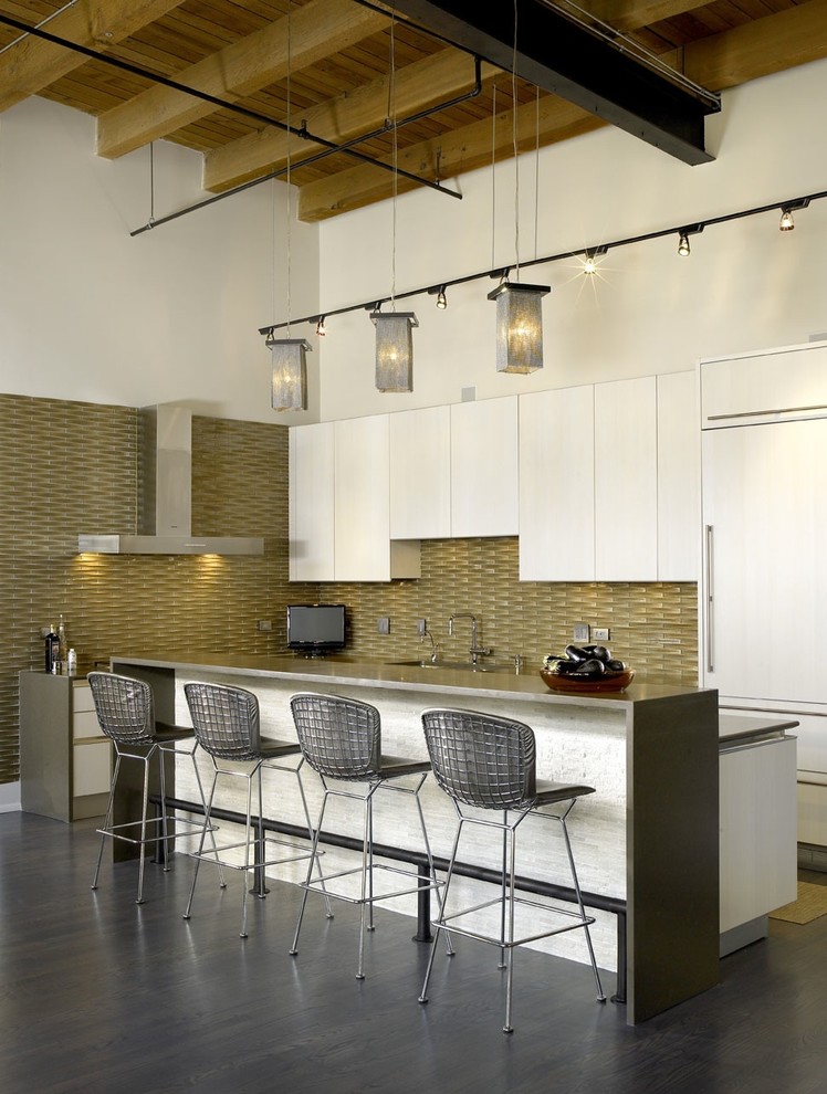 Ceaser Stone for Industrial Kitchen with Ceiling Lighting