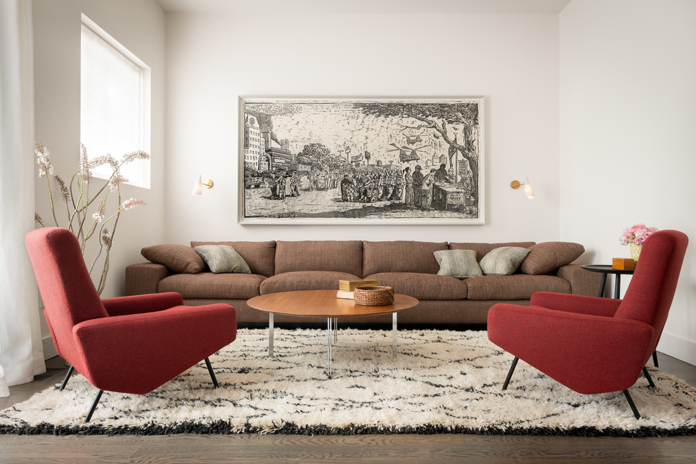 Colefax and Fowler for Contemporary Living Room with Red Armchair