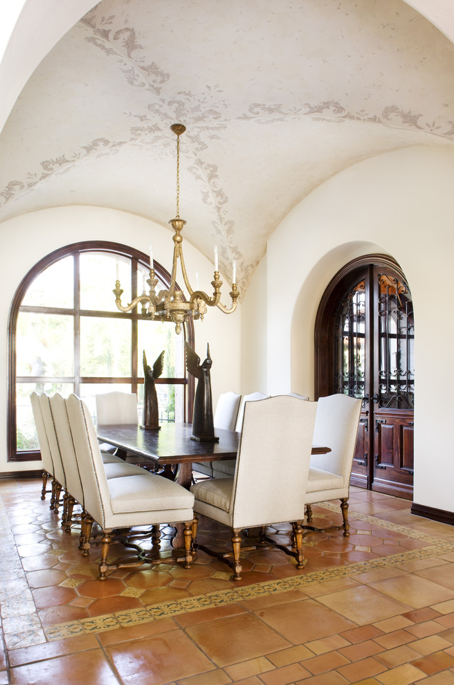 Cost to Remove Popcorn Ceiling for Mediterranean Dining Room with Terracotta Tile