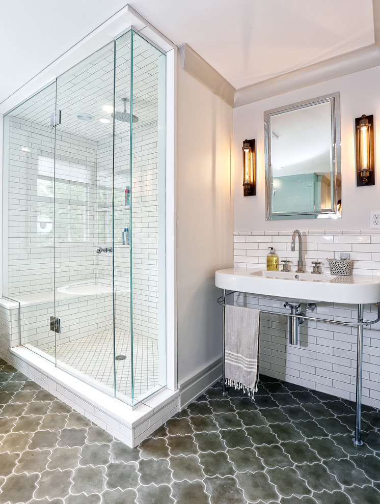 d&b Tile for Transitional Bathroom with Rain Showerhead