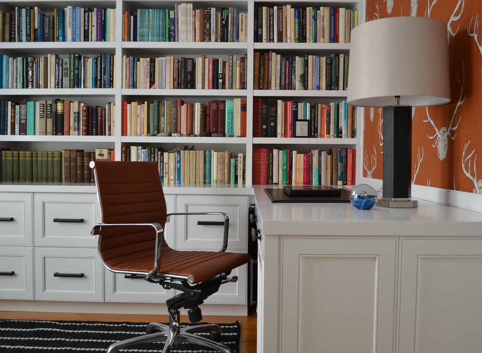 Desk Galore for Eclectic Home Office with Leather Lamp
