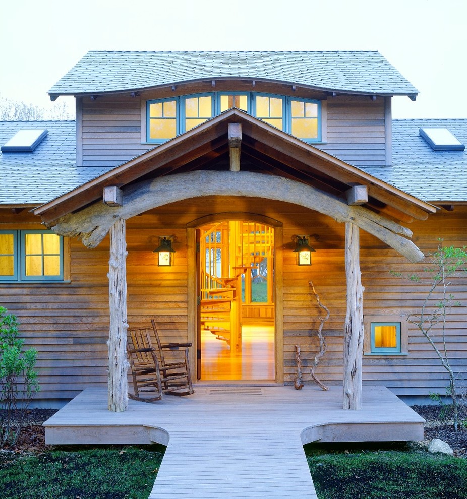 Eyebrow Arch for Rustic Entry with Wood Deck