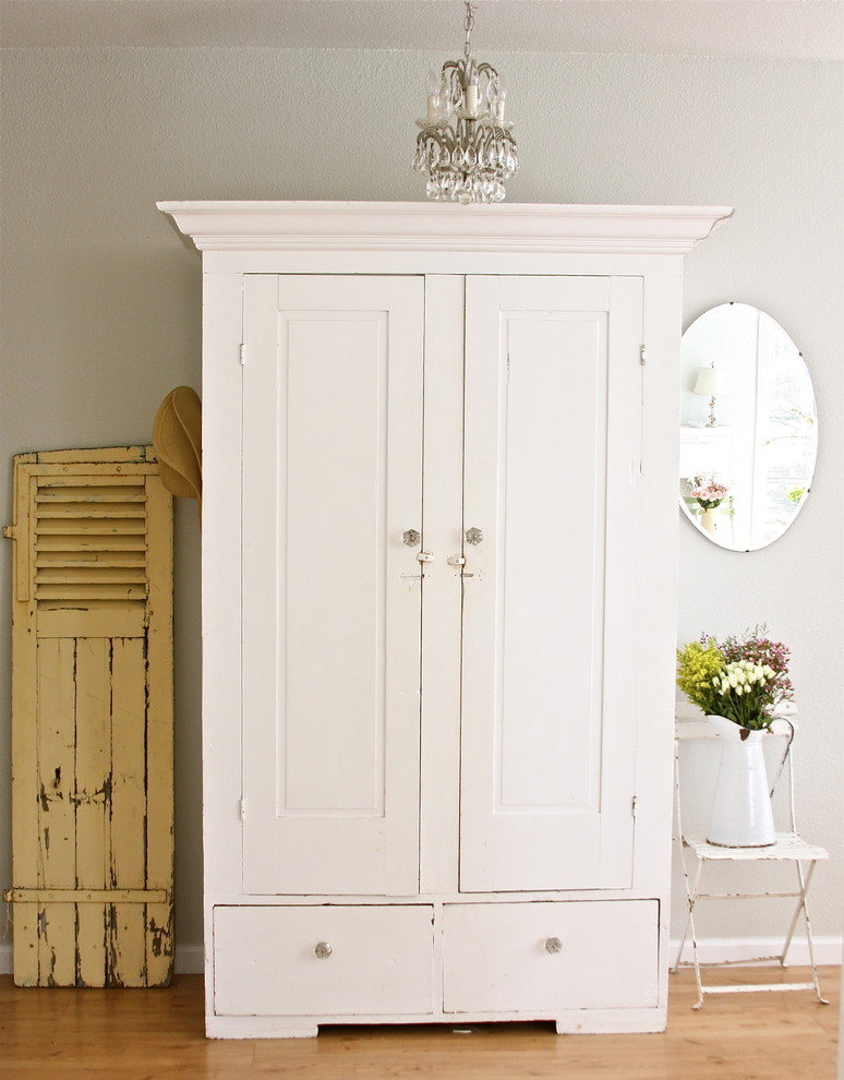Farmgirl Flowers for Shabby-Chic Style Family Room with Armoire