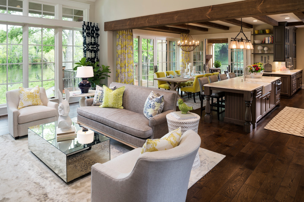 Fenton Home Furnishings for Traditional Living Room with Exposed Wood Beams