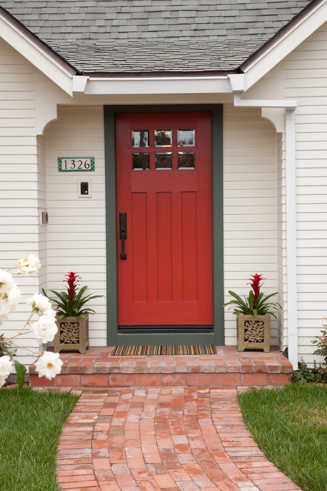 Frontroom Furnishings for Traditional Entry with Red Door