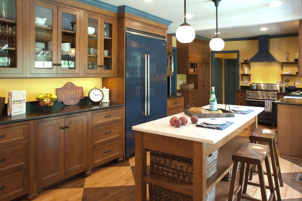 Handsome Cabinets for Farmhouse Kitchen with Blue Appliances