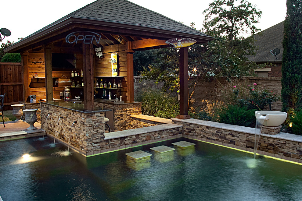 How Do Tankless Water Heaters Work for Rustic Pool with Pool Deck