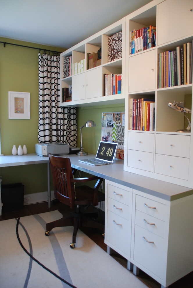Ikea Desk Hack for Contemporary Home Office with Drapes