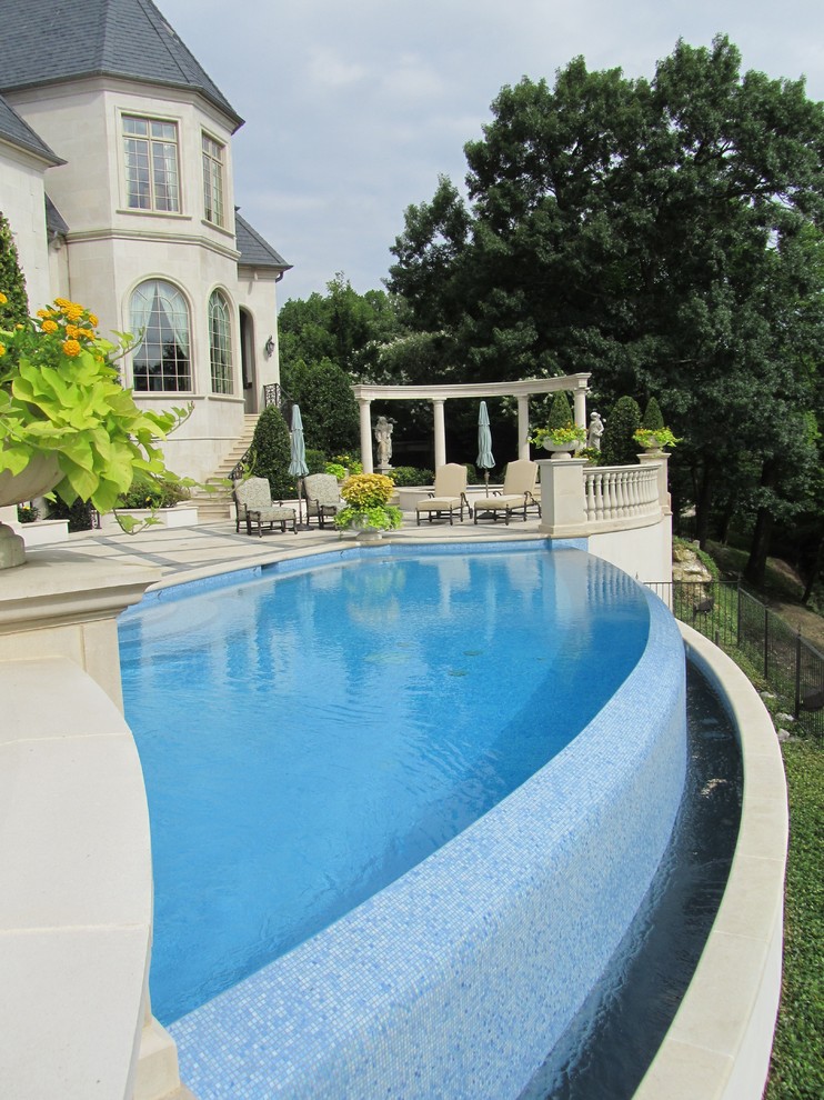 Infinity Edge Pool for Traditional Pool with Fountain