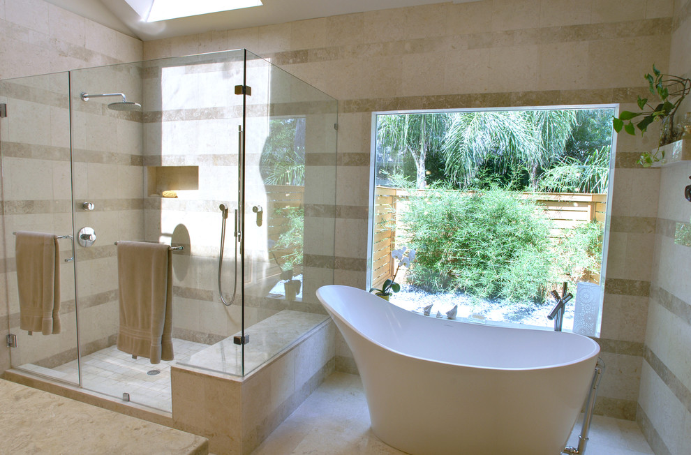 Ken Caryl Glass for Contemporary Bathroom with Jerusalem Stone Tile