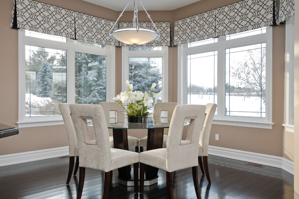 Kick Pleat for Contemporary Dining Room with Dark Hardwood Floors