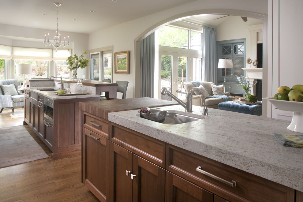 Leathered Granite for Transitional Kitchen with Two Sinks