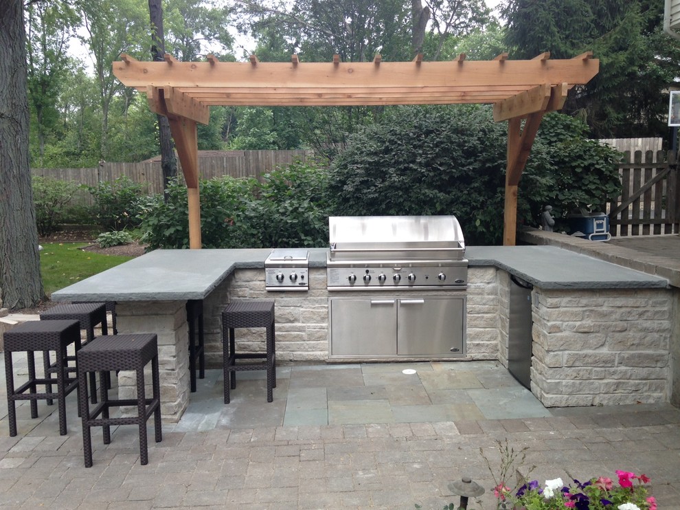 Limestone Grill for Contemporary Patio with Outdoor Dining