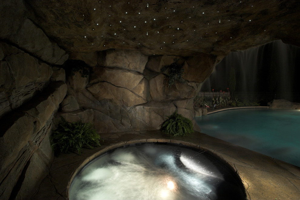 Lone Star Bbq for Rustic Pool with Rock Waterfall