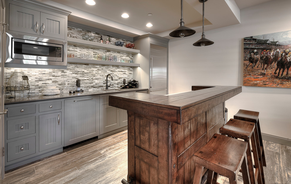 Lozier for Transitional Home Bar with Wood Counter