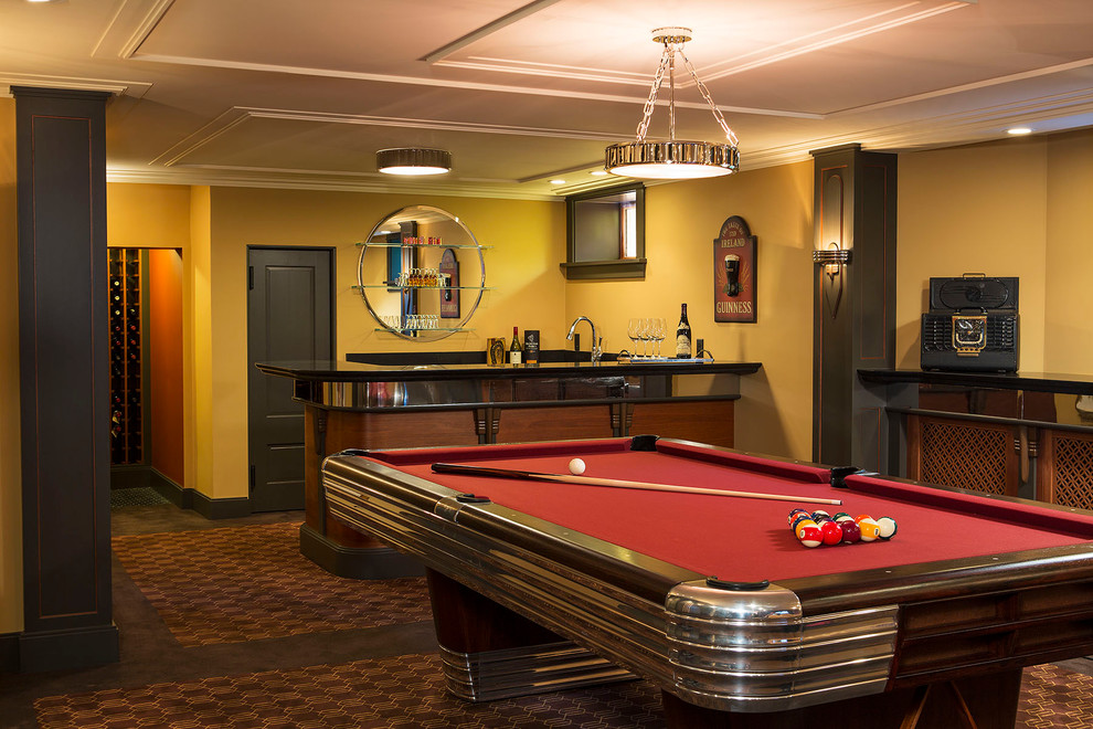 Monarch Pools for Traditional Basement with Red Pool Table