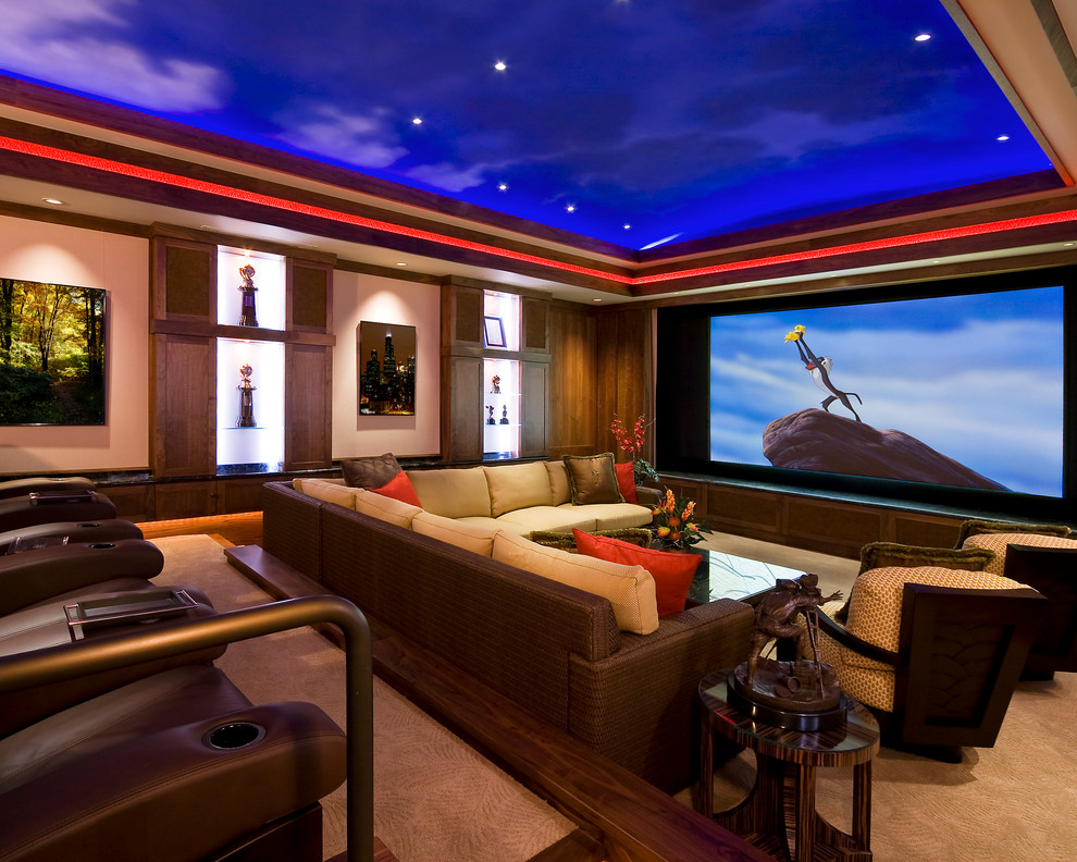 Morro Bay Theater for Traditional Home Theater with Leather Chairs