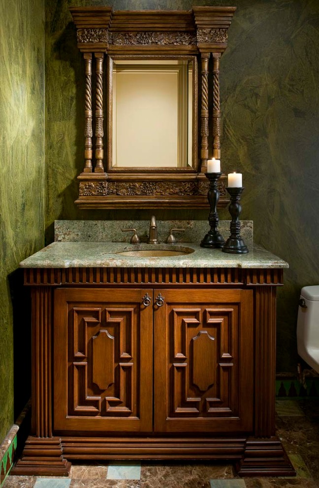 Oly Furniture for Mediterranean Powder Room with Custom Cabinet