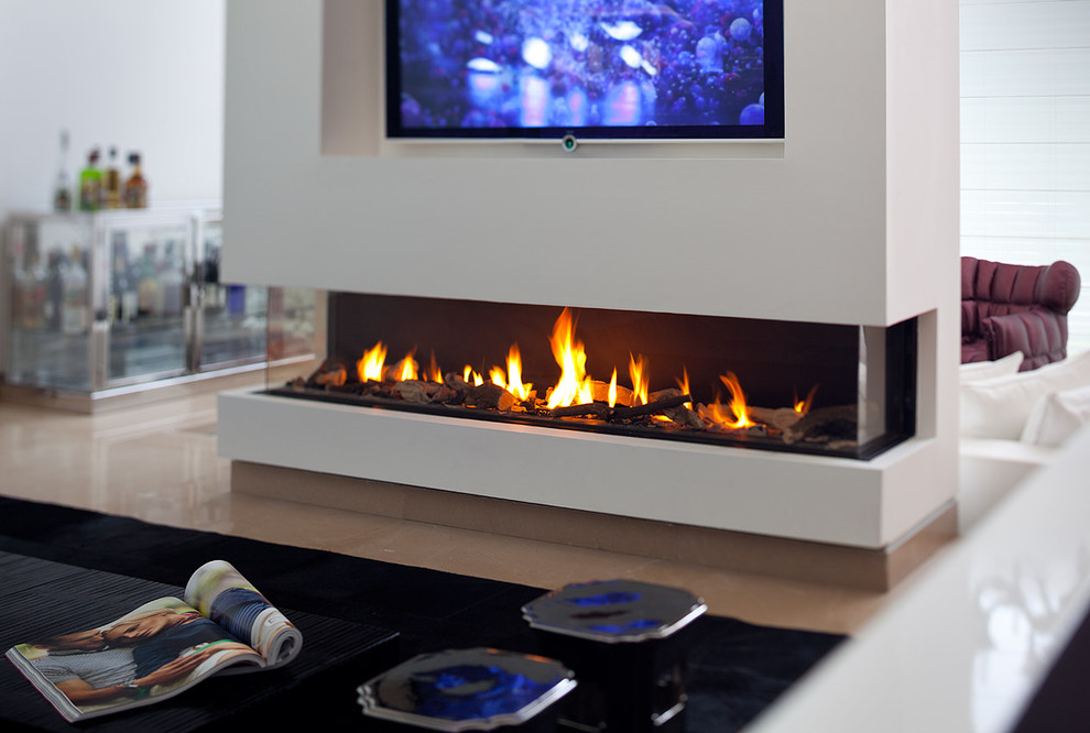 Ortal Fireplaces for Modern Family Room with Tv Above Fireplace