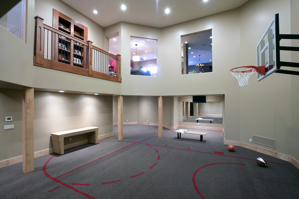 Pickleball Court Dimensions for Contemporary Home Gym with Recessed Lights