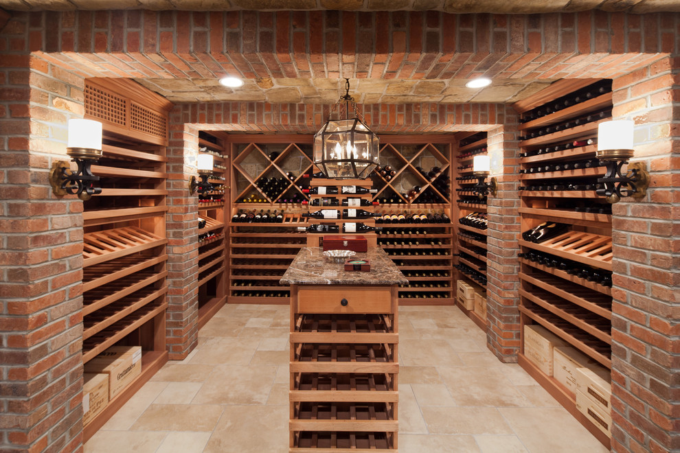 Potomac Valley Brick for Traditional Wine Cellar with Stone Ceiling