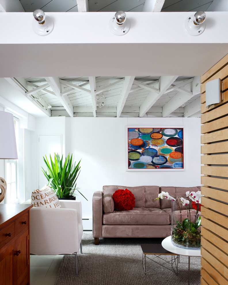 Removing Popcorn Ceiling for Modern Basement with White