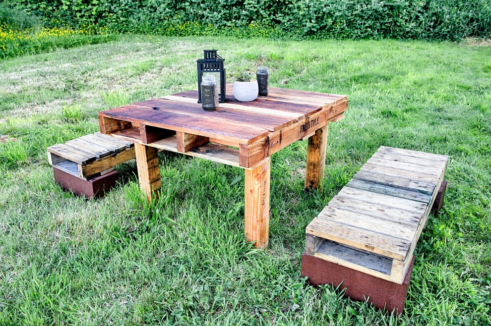 Repurposed Pallets for Rustic Patio with Outdoor Living Space