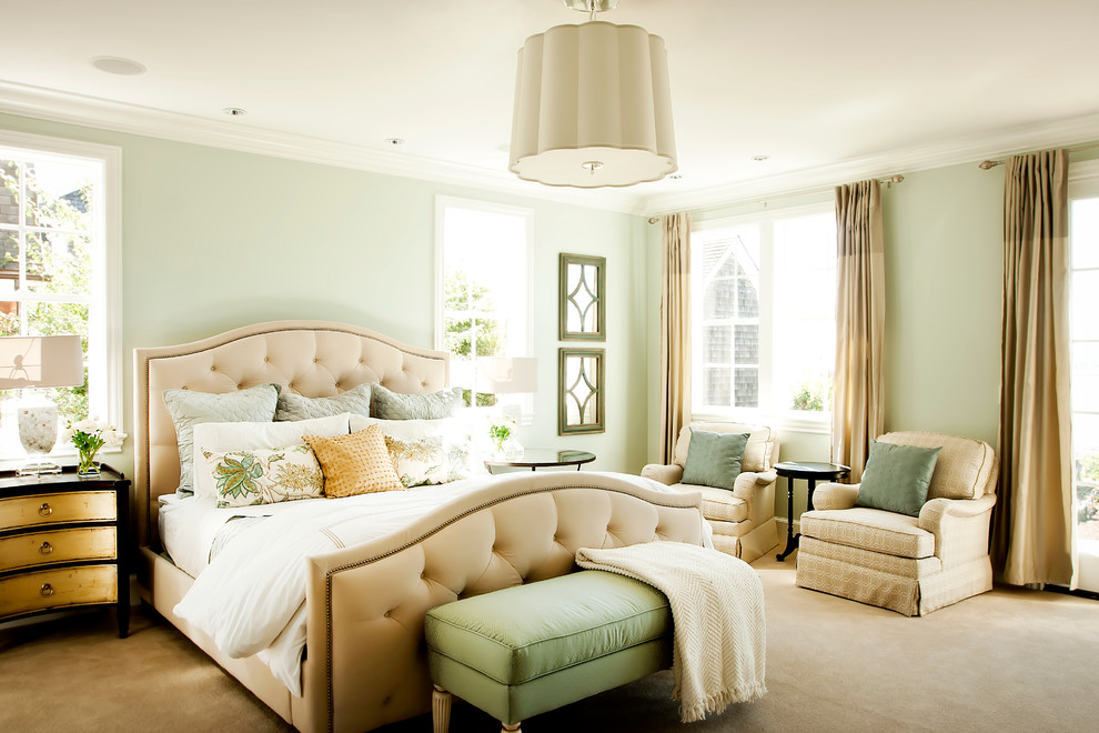 Sea Salt Sherwin Williams for Traditional Bedroom with Upholstered Bed