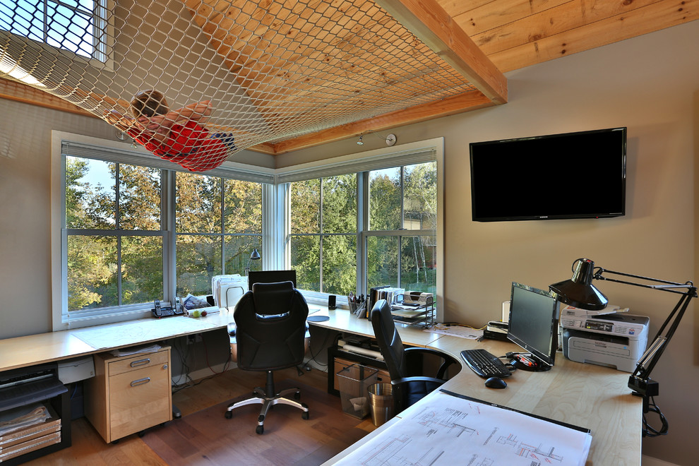 Shaddock Homes for Transitional Home Office with Wood Floor
