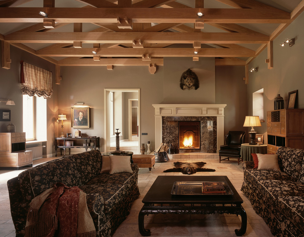 Sherwin Williams Amazing Gray for Traditional Living Room with Exposed Beams