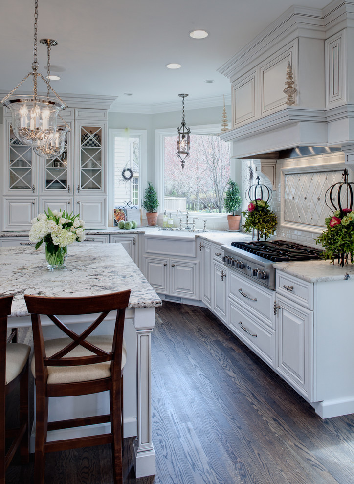 Snows Furniture for Traditional Kitchen with White Stove Tile Backsplash