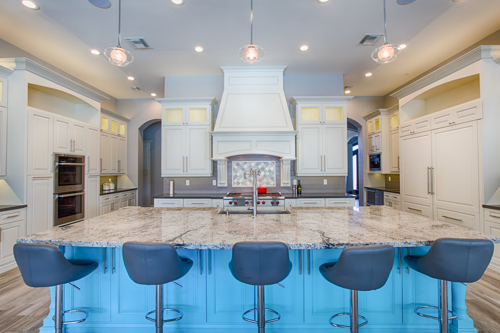 Sollid Cabinetry for Transitional Kitchen with Built in Refrigerator