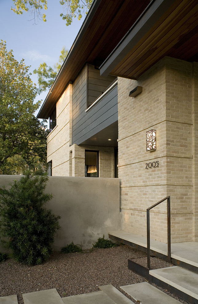 Staining Brick for Contemporary Exterior with Wall Lighting