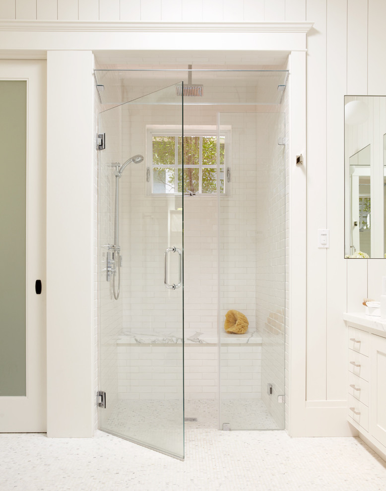 Tiled Shower Ideas for Traditional Bathroom with Frameless Shower Door