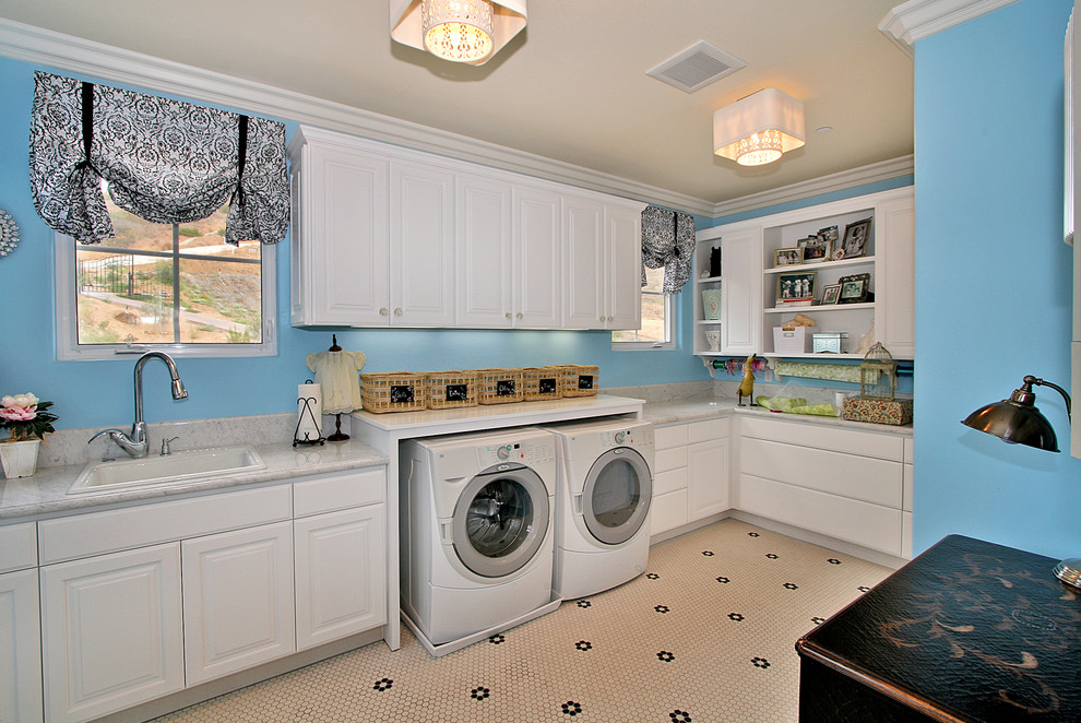 Top Load vs Front Load Washing Machine for Contemporary Laundry Room with Marble Countertops
