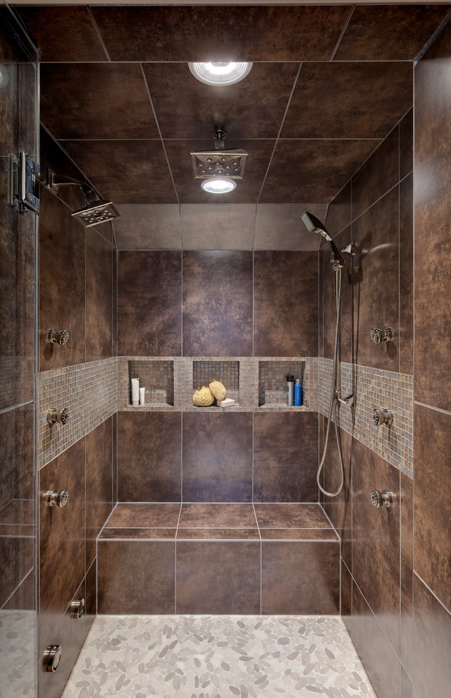 Wallington Plumbing Supply for Contemporary Bathroom with Brown Tile Shower