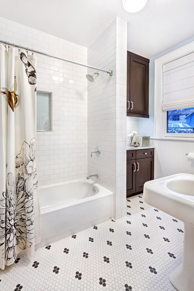 Whitfill Nursery for Transitional Bathroom with Hexagon Tile Floor