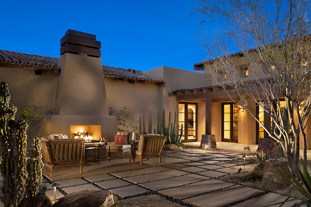 24x24 Concrete Pavers Patio Mediterranean with Beige Stucco Exterior Beige