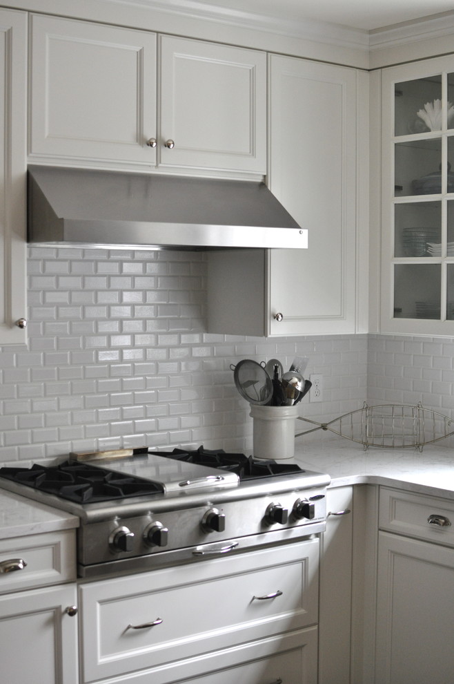 2x4 subway tile Kitchen Traditional with beveled subway tile built