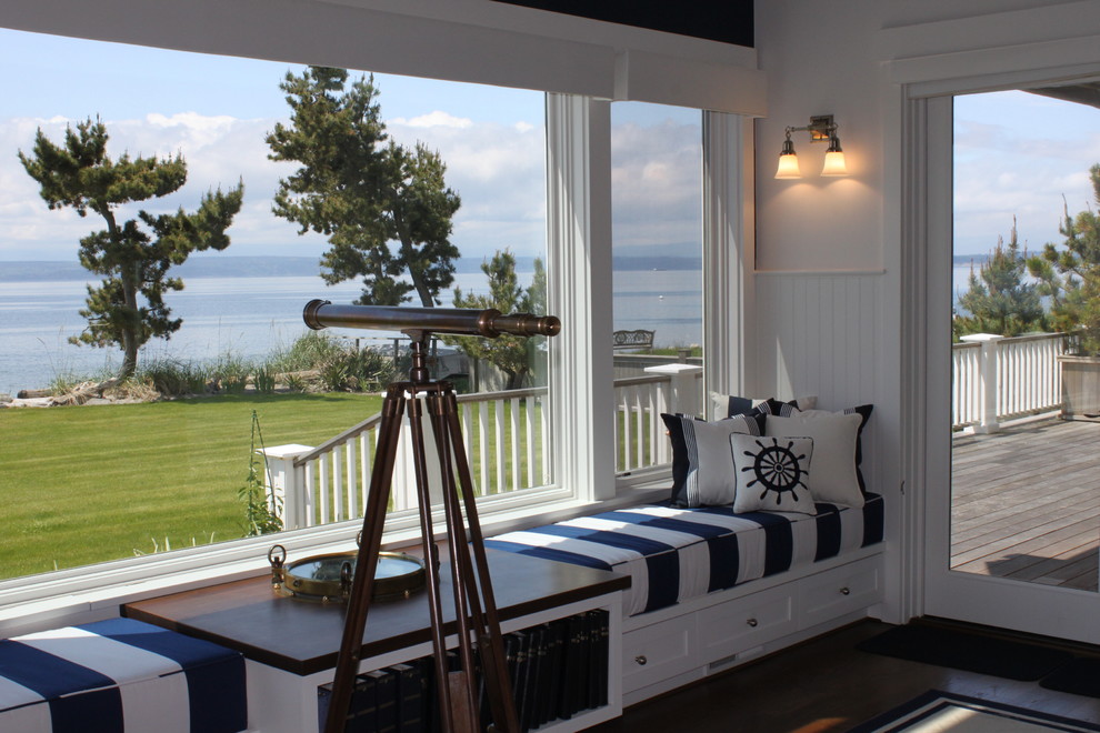 3 Season Porch Ideas Living Room Contemporary with Bead Board Built In